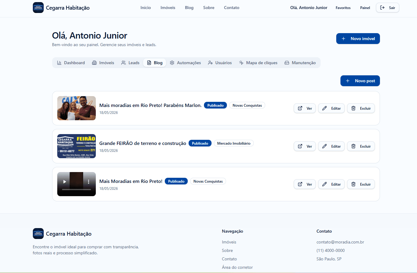 Blog da imobiliária integrado ao site.