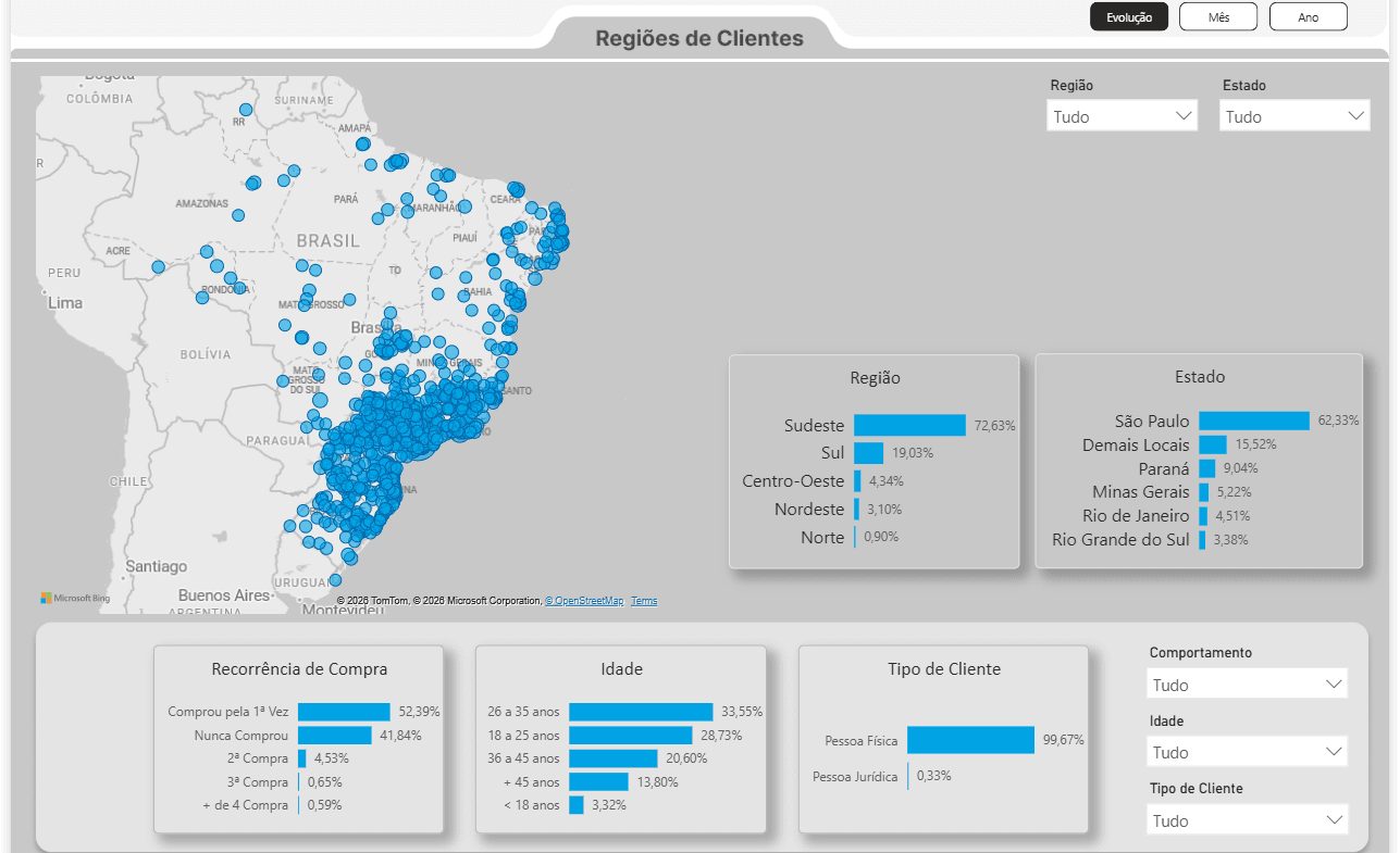 Painel de análise de clientes.